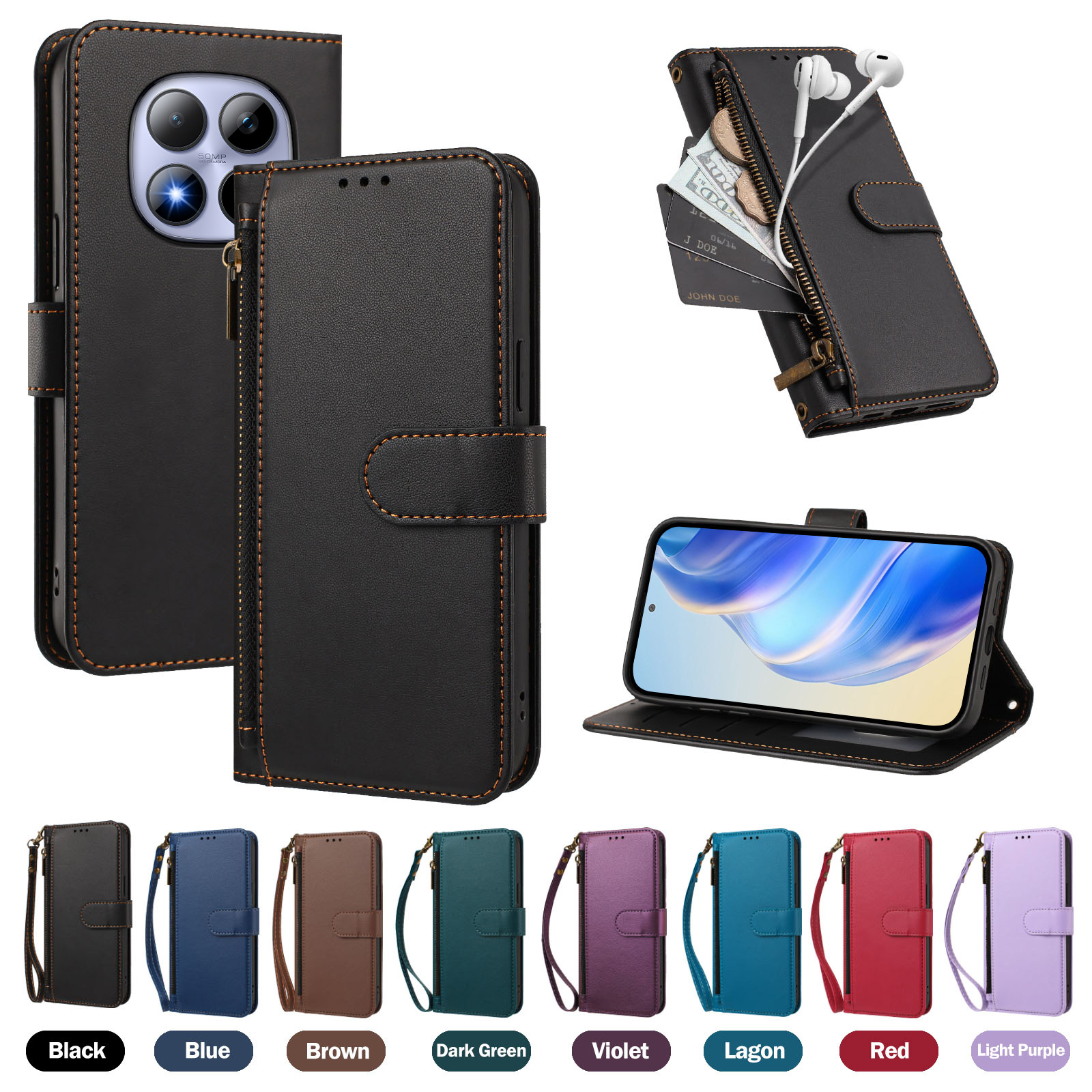 Leather Folio Wallet Case - Магнитный кожаный чехол-кошелек с откидной крышкой